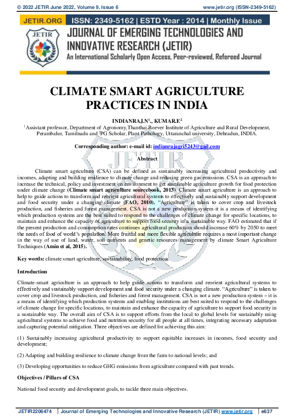 (PDF) CLIMATE SMART AGRICULTURE PRACTICES IN INDIA
