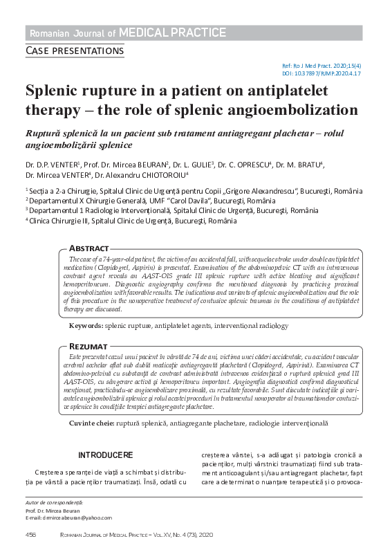 (PDF) Splenic rupture in a patient on antiplatelet therapy – the role ...