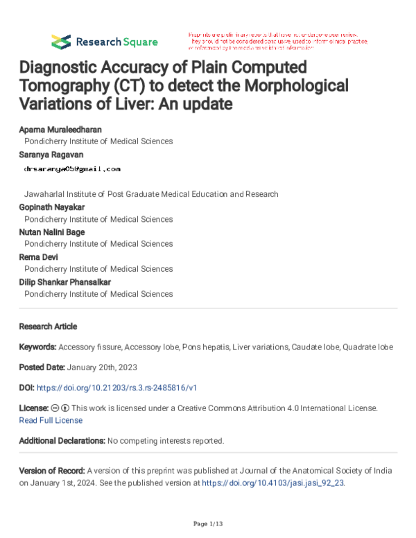 (PDF) Diagnostic Accuracy of Plain Computed Tomography (CT) to detect ...