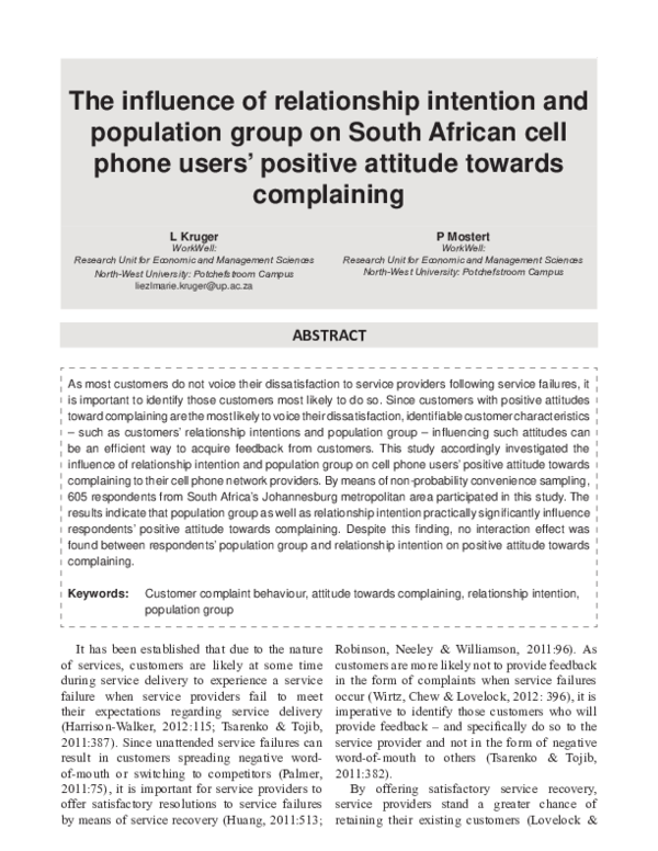 (PDF) The influence of relationship intention and population group on ...