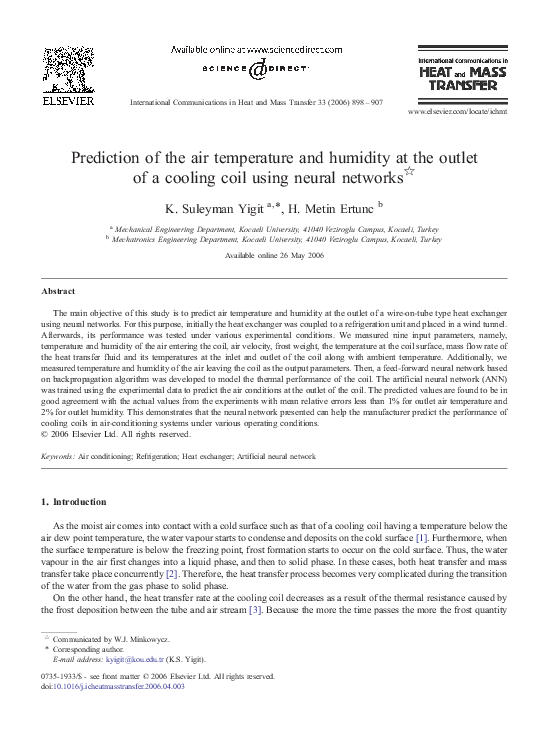 (PDF) Prediction of the air temperature and humidity at the outlet of a ...