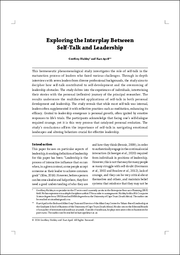 First page of “Exploring the Interplay between self talk and leadership”