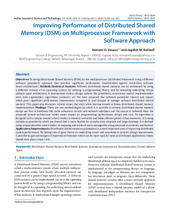(PDF) Improving Performance of Distributed Shared Memory (DSM) on ...