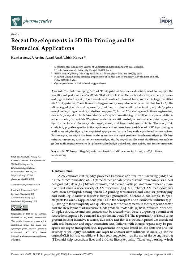 (PDF) Recent Developments in 3D Bio-Printing and Its Biomedical ...