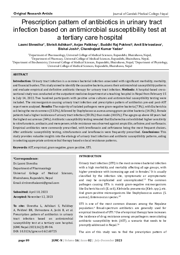 (PDF) Prescription pattern of antibiotics in urinary tract infection ...