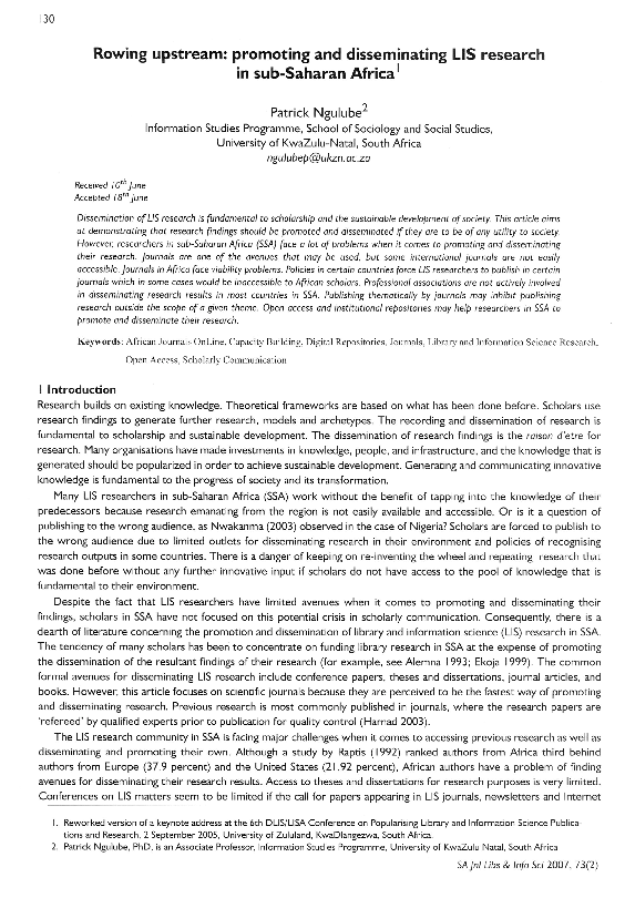 (PDF) Rowing upstream : promoting and disseminating LIS research in sub ...