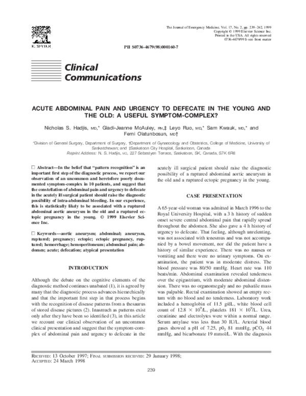 (PDF) Acute abdominal pain and urgency to defecate in the young and the ...