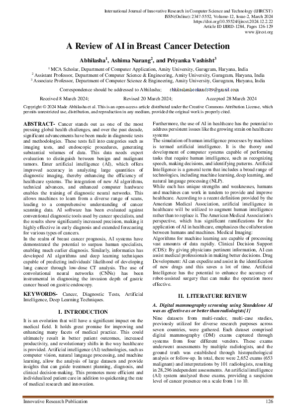 (PDF) A Review of AI in Breast Cancer Detection