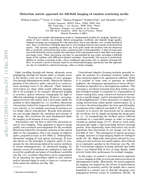 (PDF) Distortion matrix approach for full-field imaging of random ...