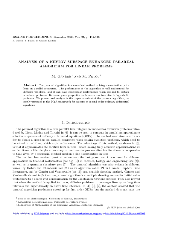 (PDF) Analysis of a Krylov subspace enhanced parareal algorithm for ...