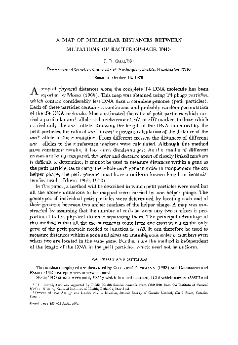 (PDF) A Map of Molecular Distances Between Mutations of Bacteriophage T4D