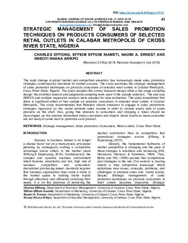 (PDF) Strategic management of sales promotion techniques on products ...
