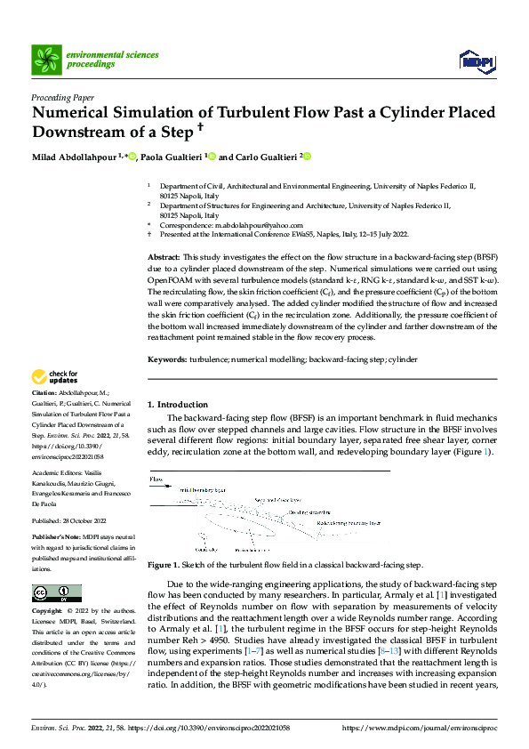 (PDF) Numerical Simulation of Turbulent Flow Past a Cylinder Placed ...