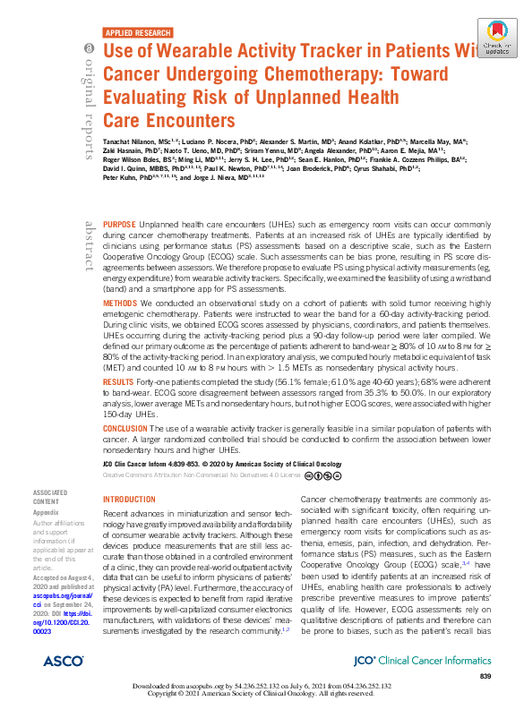 (PDF) Use of Wearable Activity Tracker in Patients With Cancer ...