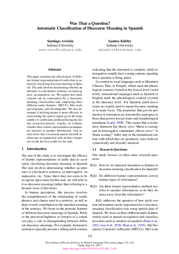 (PDF) Was That a Question? Automatic Classification of Discourse