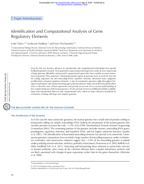 (PDF) Identification and Computational Analysis of Gene Regulatory Elements
