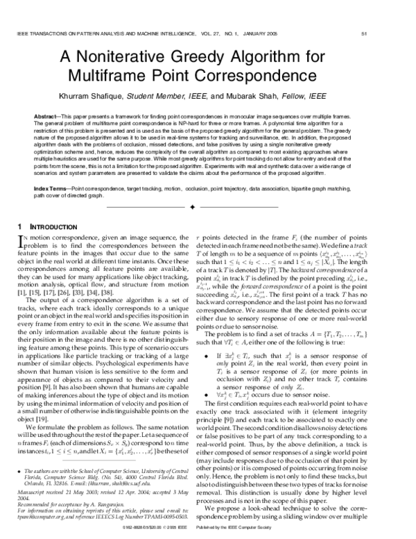 (PDF) A noniterative greedy algorithm for multiframe point correspondence