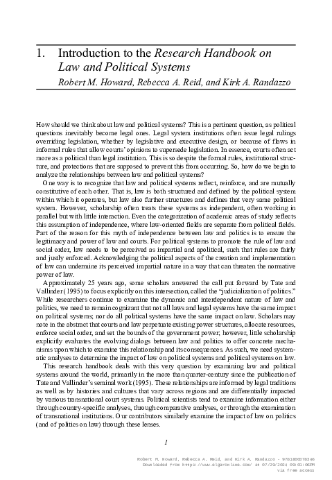 (PDF) Introduction to the Research Handbook on Law and Political Systems