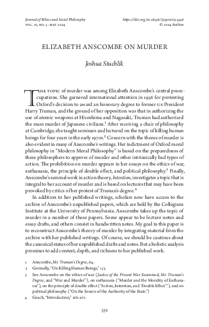 (PDF) Elizabeth Anscombe on Murder