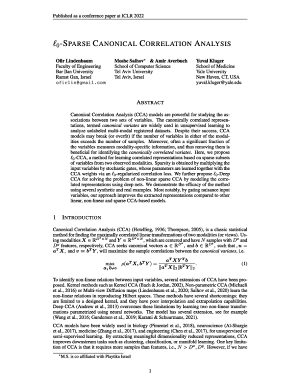 (PDF) L0 SPARSE CANONICAL CORRELATION ANALYSIS