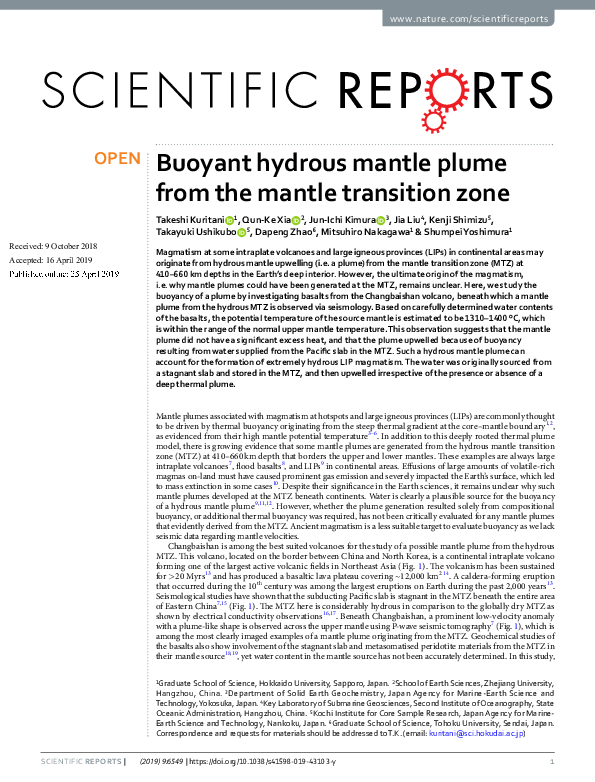 (PDF) Buoyant hydrous mantle plume from the mantle transition zone