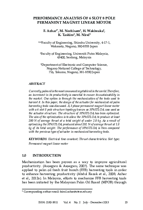 (PDF) Performance Analysis of 6 Slot 8 Pole Permanent Magnet Linear Motor