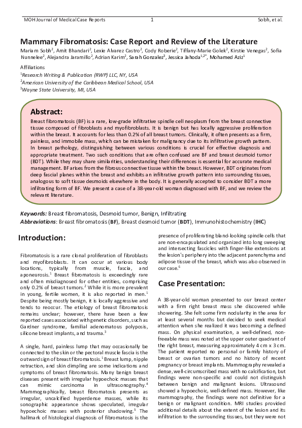 (PDF) Mammary Fibromatosis: Case Report and Review of the Literature