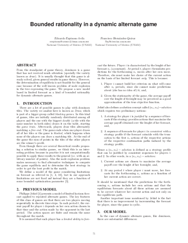 (PDF) Bounded rationality in a dynamic alternate game