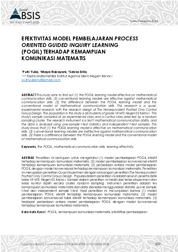 (PDF) Efektivitas Model Pembelajaran Process Oriented Guided Inquiry ...