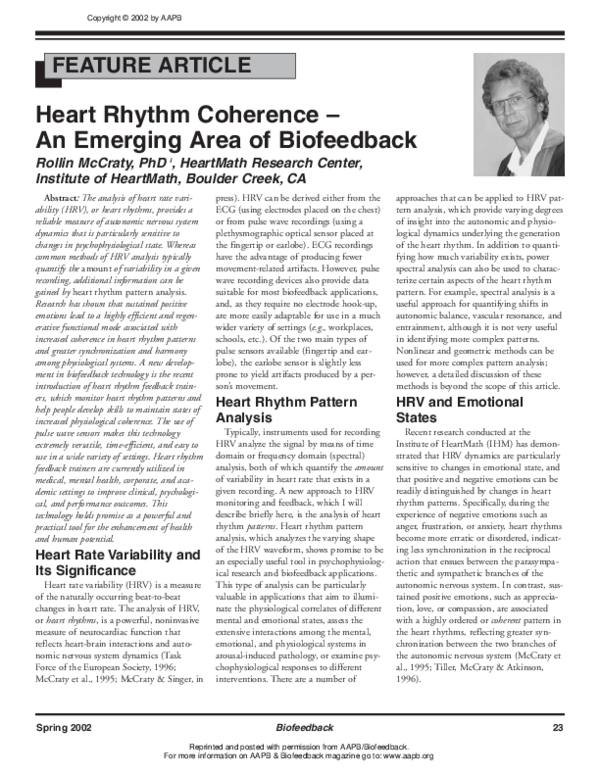 (PDF) Heart Rhythm Coherence - An Emerging Area of Biofeedback