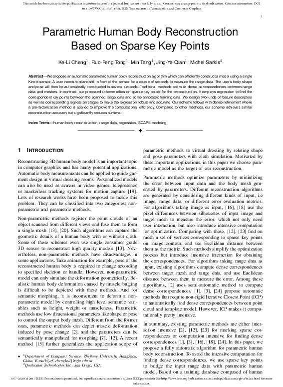 (PDF) Parametric Human Body Reconstruction Based on Sparse Key Points