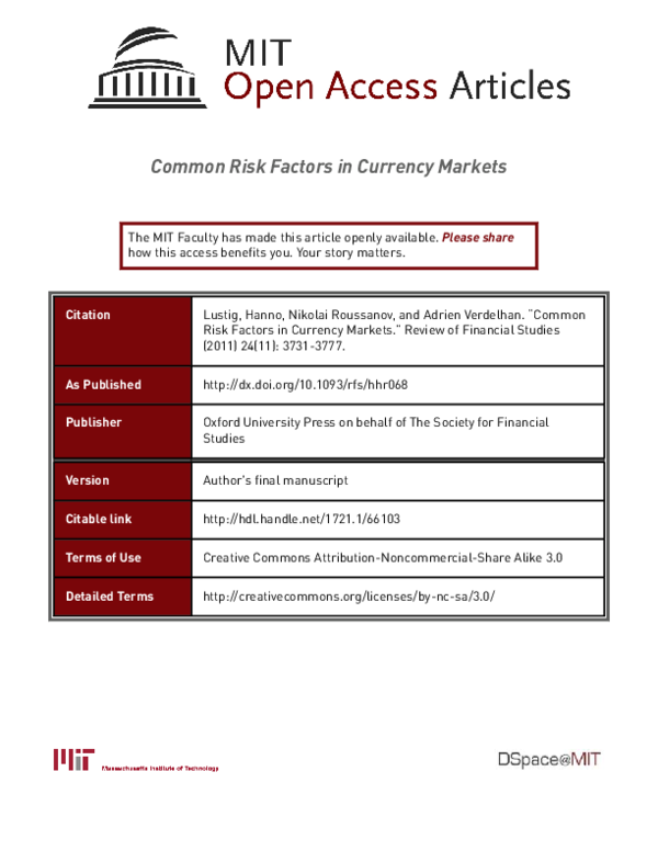 (PDF) Common Risk Factors in Currency Markets
