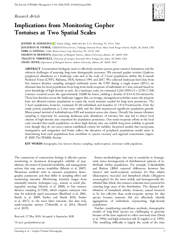 (PDF) Implications from Monitoring Gopher Tortoises at Two Spatial Scales