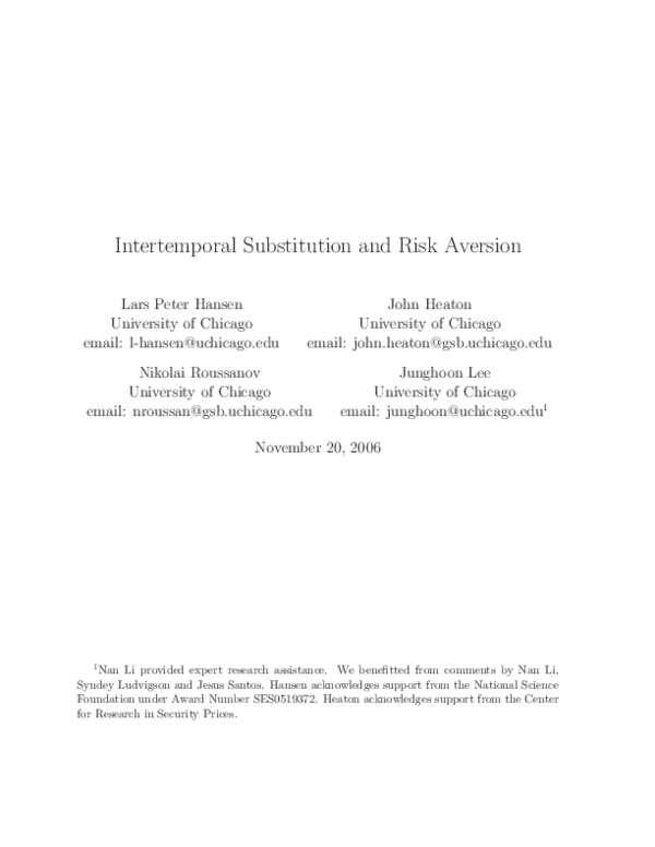 (PDF) Intertemporal Substitution and Risk Aversion