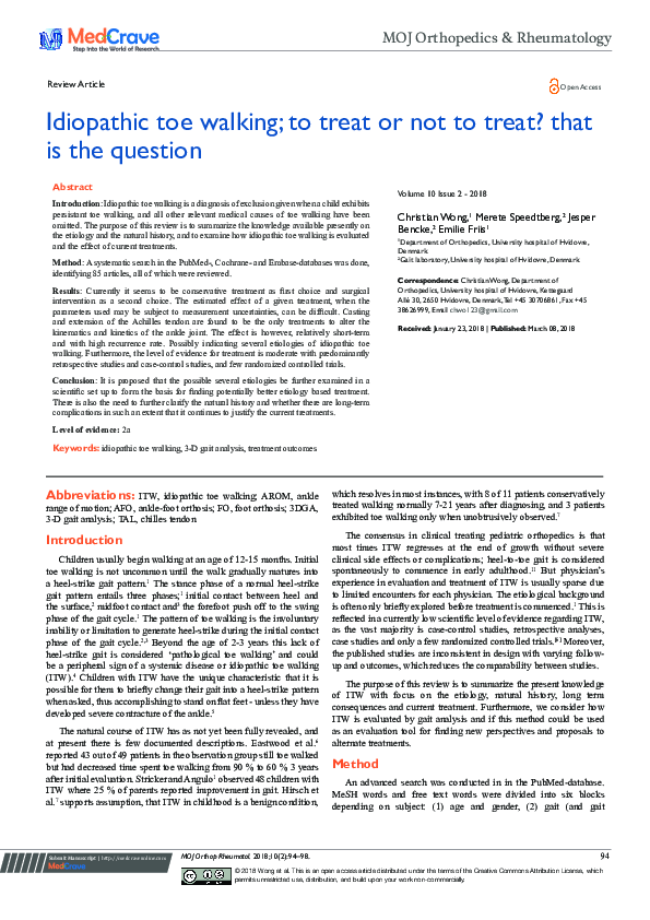 (PDF) Idiopathic toe walking; to treat or not to treat? that is the ...