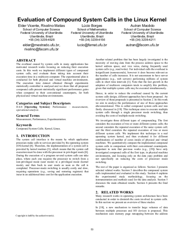 (PDF) Evaluation of Compound System Calls in the Linux Kernel on ...