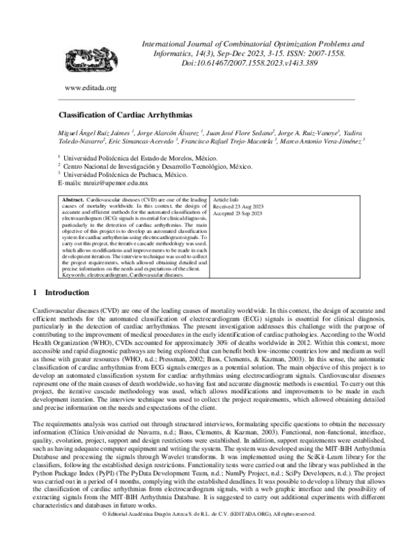 (PDF) Classification of Cardiac Arrhythmias