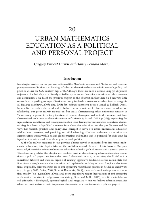 (PDF) Urban mathematics education as a political and personal project