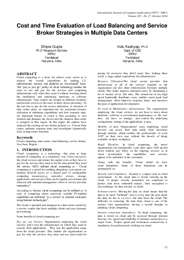 (PDF) Cost and Time Evaluation of Load Balancing and Service Broker ...