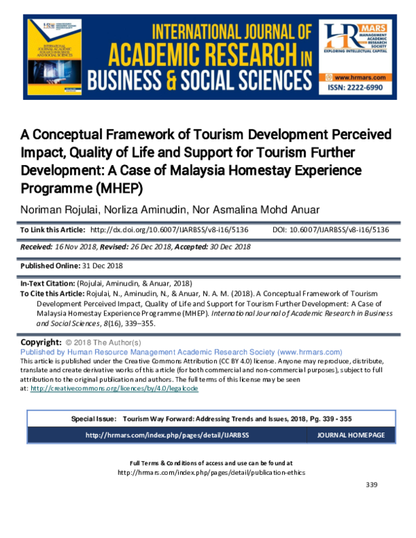 (PDF) A Conceptual Framework of Tourism Development Perceived Impact ...