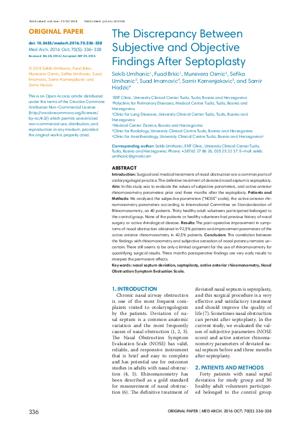 (PDF) The Discrepancy Between Subjective and Objective Findings After ...