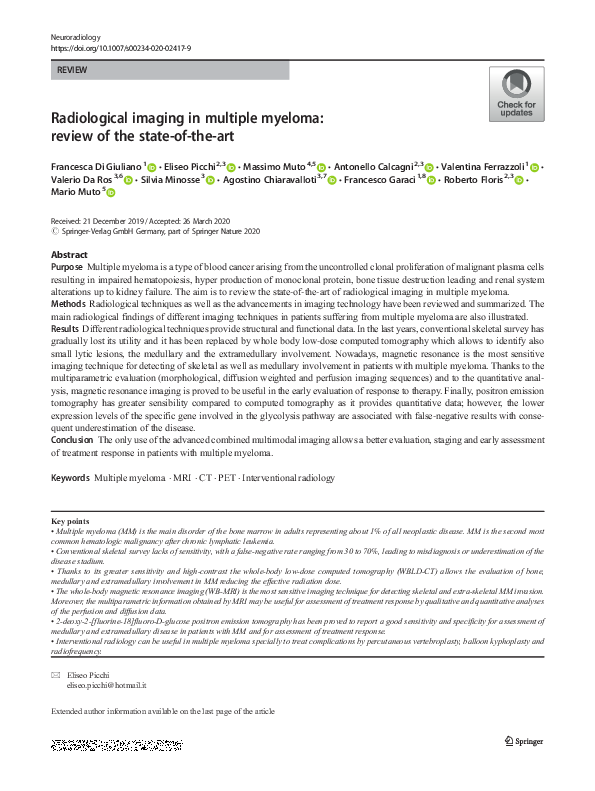 (PDF) Radiological imaging in multiple myeloma: review of the state-of ...
