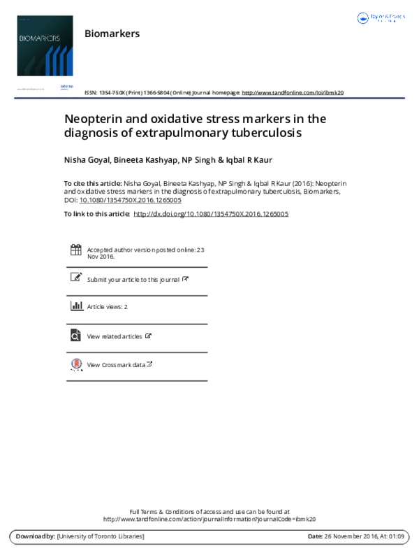 (PDF) Neopterin and oxidative stress markers in the diagnosis of ...