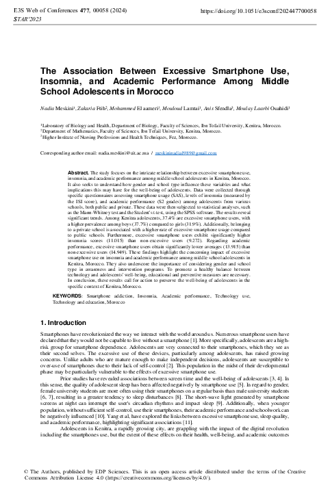 Image showcasing (PDF) The Association Between Excessive Smartphone Use, Insomnia, and ...