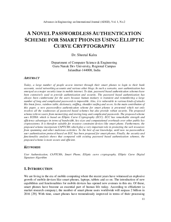 (PDF) A Novel Passwordless Authentication Scheme For Smart Phones Using ...
