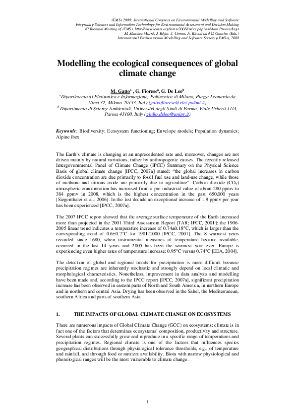 (PDF) Modelling the ecological consequences of global climate change