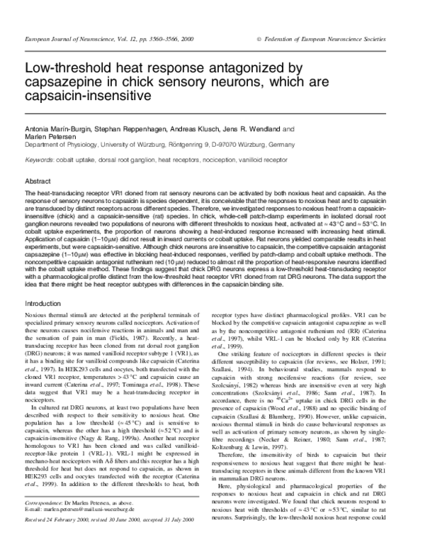 (PDF) Low-threshold heat response antagonized by capsazepine in chick ...