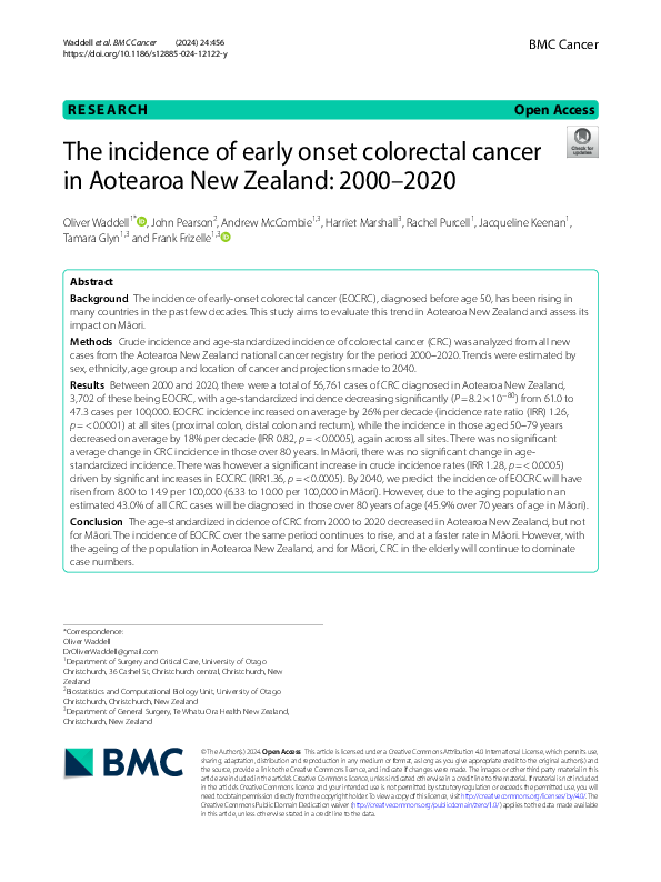 (PDF) The incidence of early onset colorectal cancer in Aotearoa New ...
