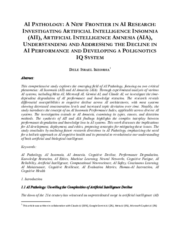 (PDF) AI PATHOLOGY: A NEW FRONTIER IN AI RESEARCH: INVESTIGATING ...