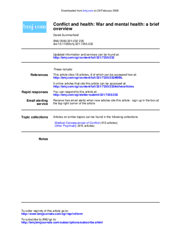 (PDF) Conflict and health: War and mental health: a brief overview